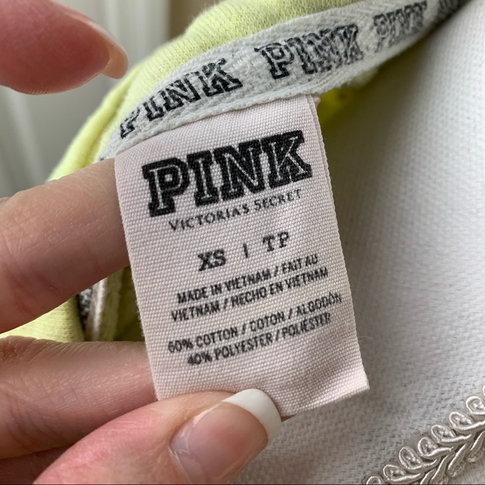 VS PINK Love Pink Back Detail Green Quarter Zip Pullover Sweatshirt - Picture 13 of 15